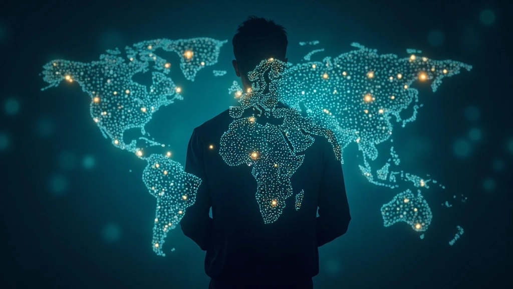 Wereldkaart met verbindingslijnen en taalvlaggen, symbool voor internationale webconnectiviteit