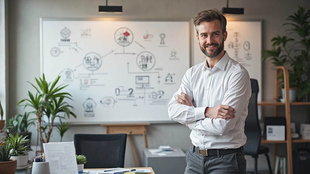 UX-designer analyseert gebruikerscenario's voor verschillende culturen op whiteboard met schetsjes